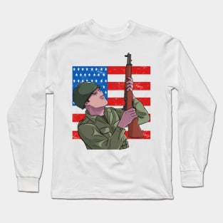 Memorial Day Army Soldier American Flag Long Sleeve T-Shirt